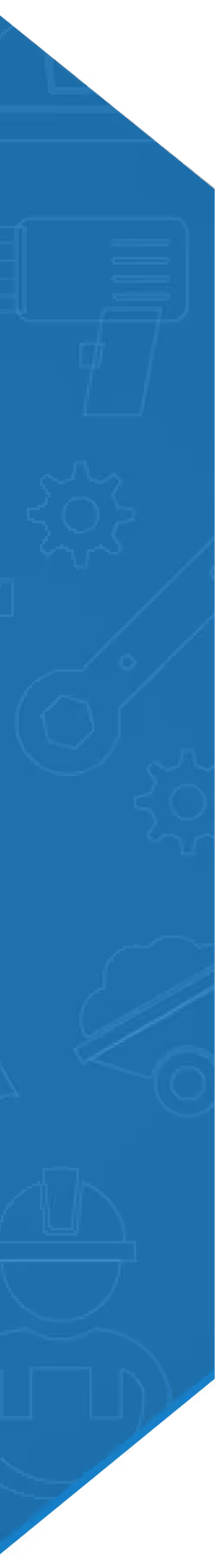 Blue left sidebar with outlined icons of wrench, gears, and pencil